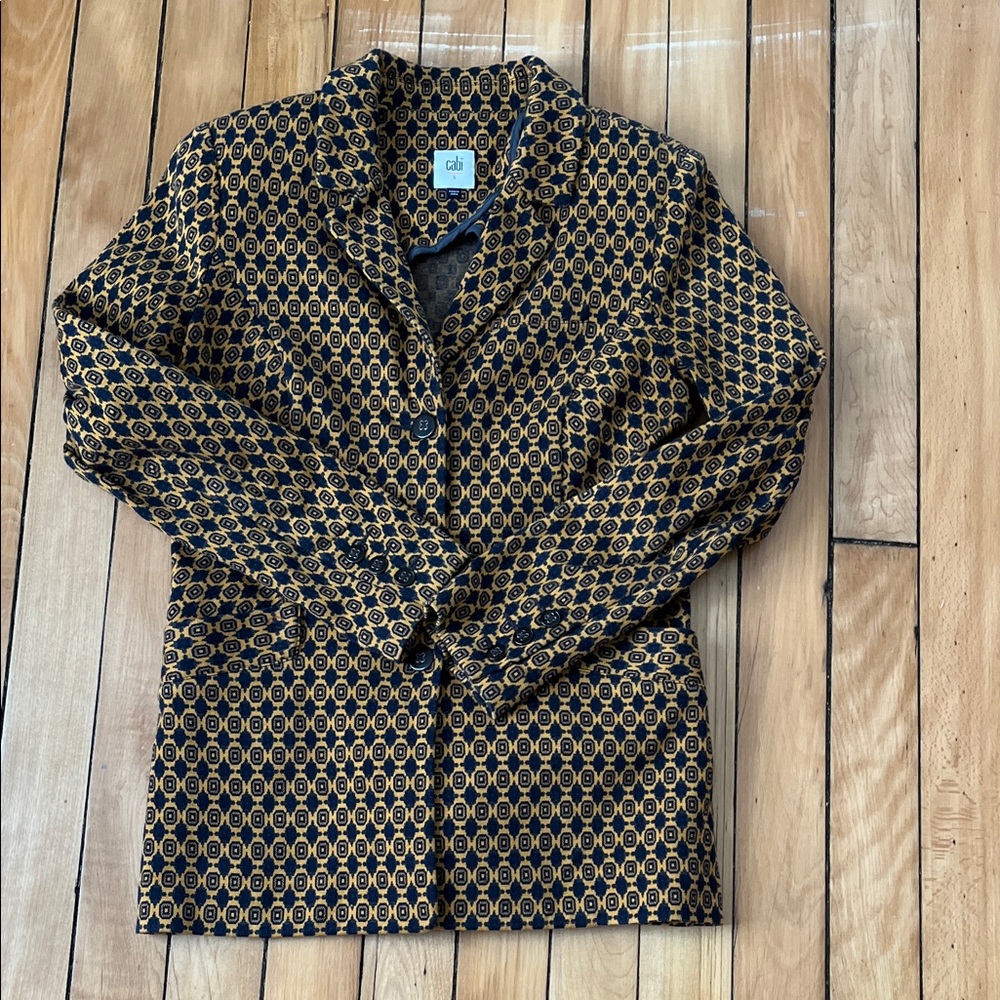 CAbi Navy and Gold Patterned Blazer